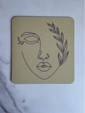 Elegant Minimalist Line Art Greeting Card – Serene Face with Laurel Design