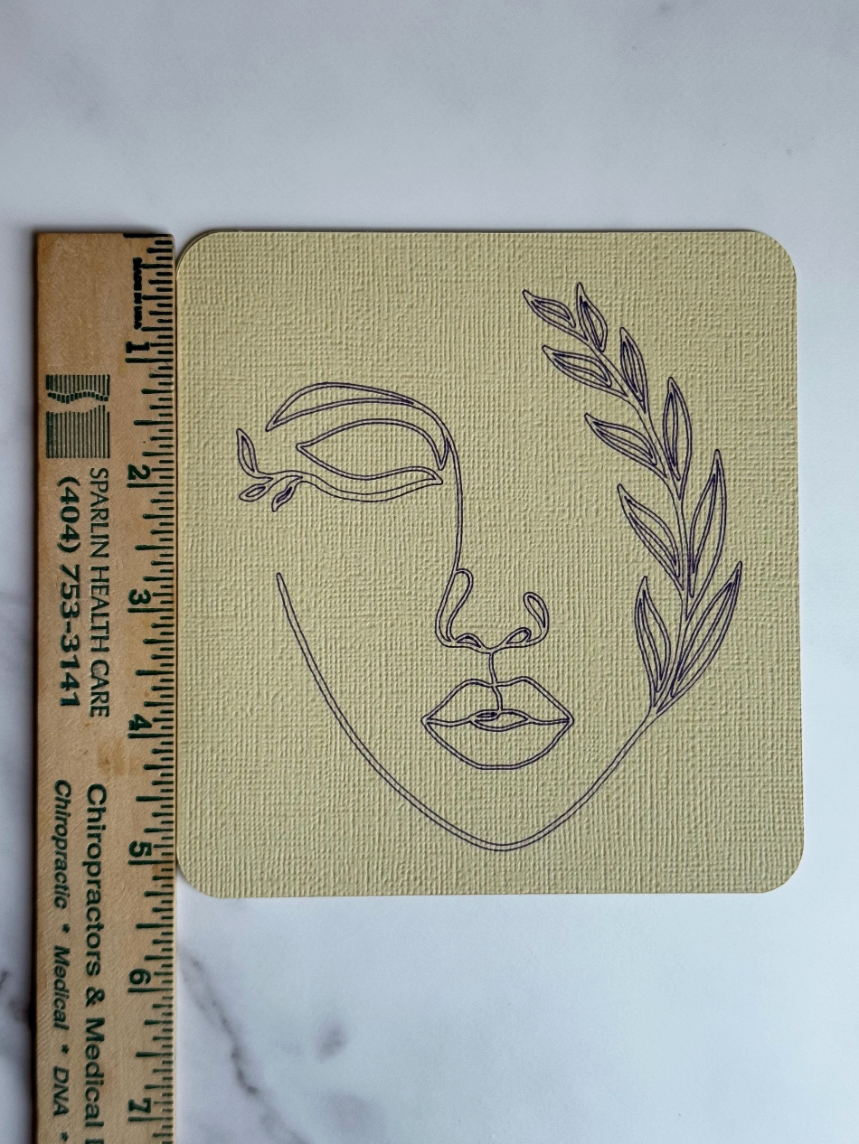 Elegant Minimalist Line Art Greeting Card – Serene Face with Laurel Design
