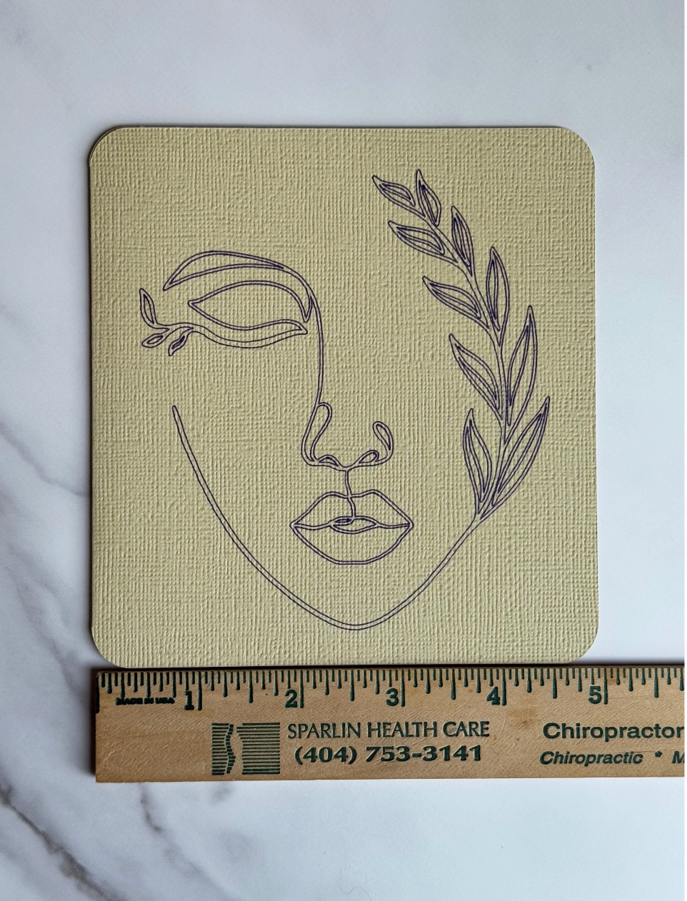 Elegant Minimalist Line Art Greeting Card – Serene Face with Laurel Design