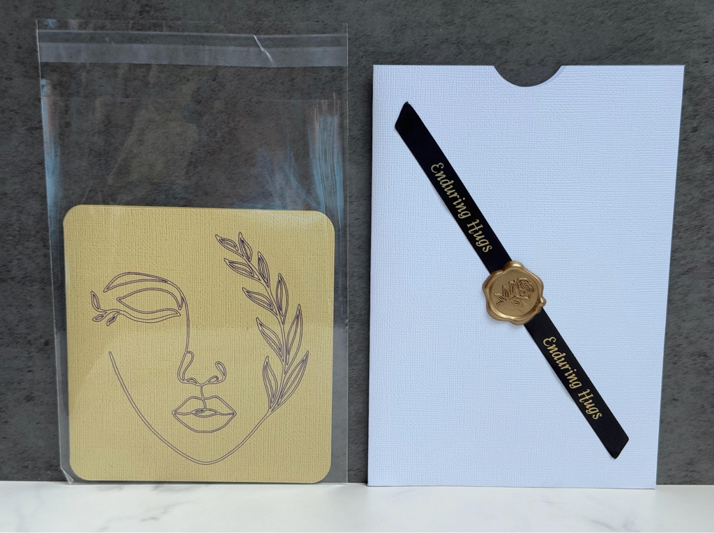 Elegant Minimalist Line Art Greeting Card – Serene Face with Laurel Design